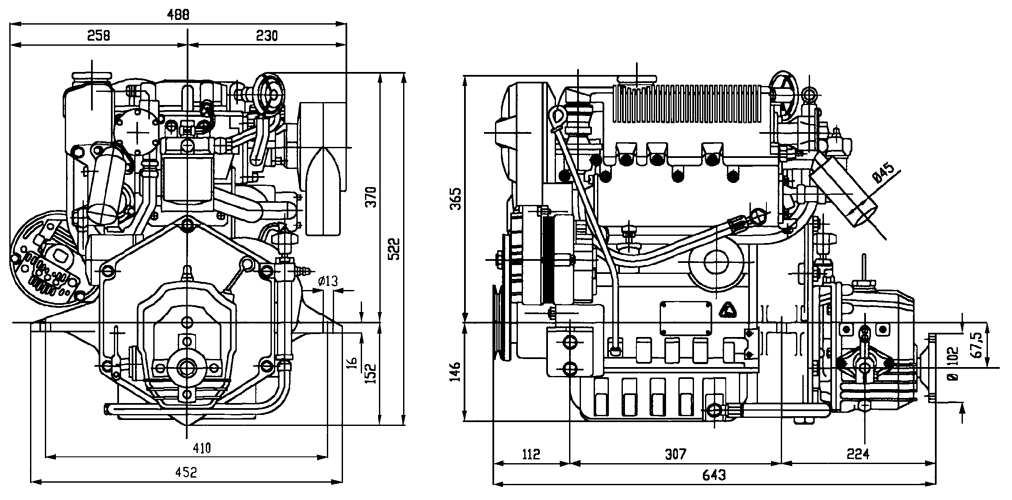 Dimensioni motore Lombardini Marine LDW 1003M
