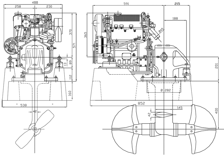 Dimensioni motore Lombardini Marine LDW 1003 SD