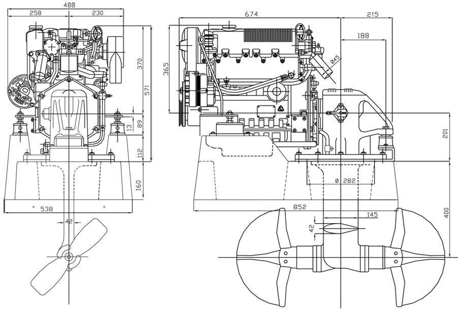 Dimensioni motore Lombardini Marine LDW 1404 SD