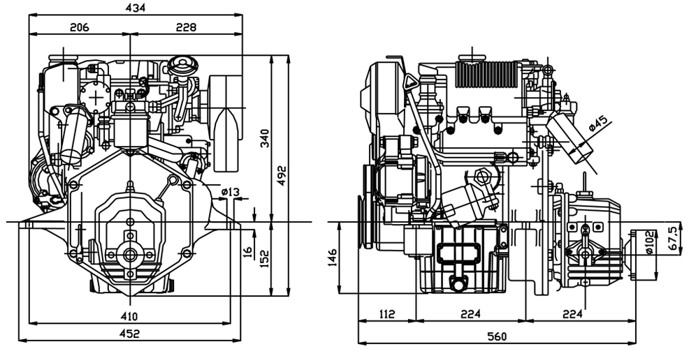 Dimensioni motore Lombardini Marine LDW 502M
