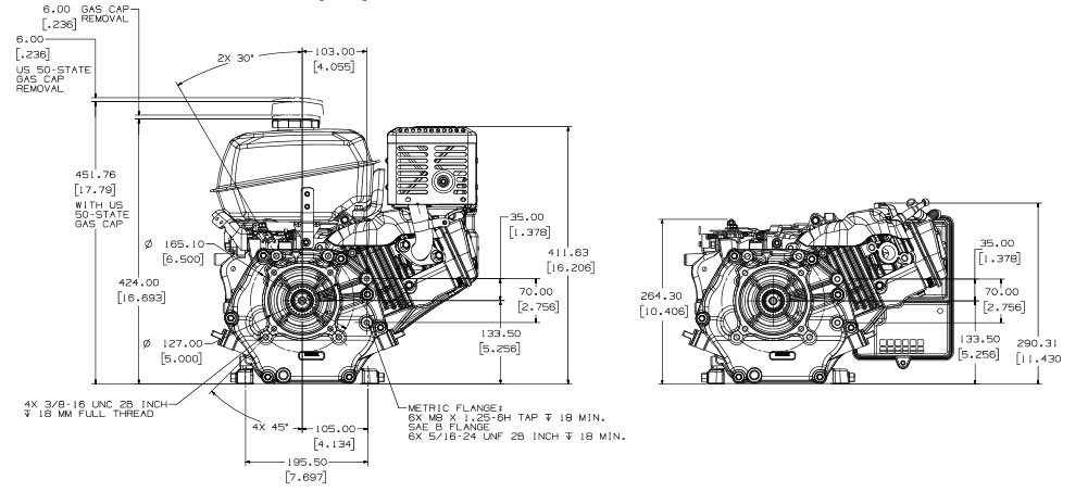 Dimensioni motore Kohler CH395