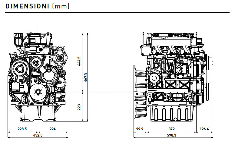 Dimensioni motore Kohler KDI 1903M