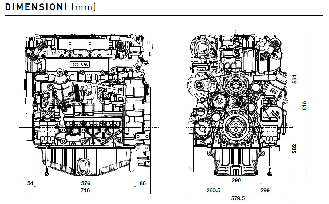 Dimensioni motore Kohler KDI 3404 TCR-SCR