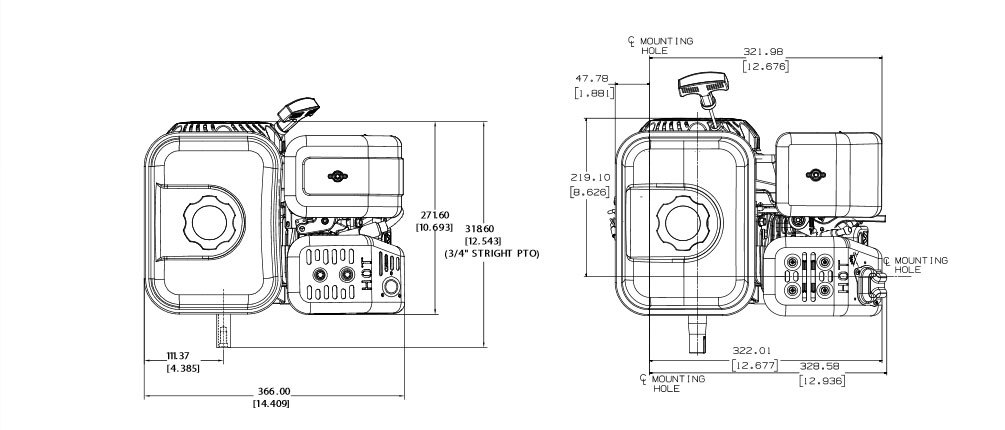 Dimensioni motore Kohler SH265