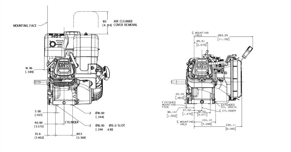 Dimensioni motore Kohler SH265