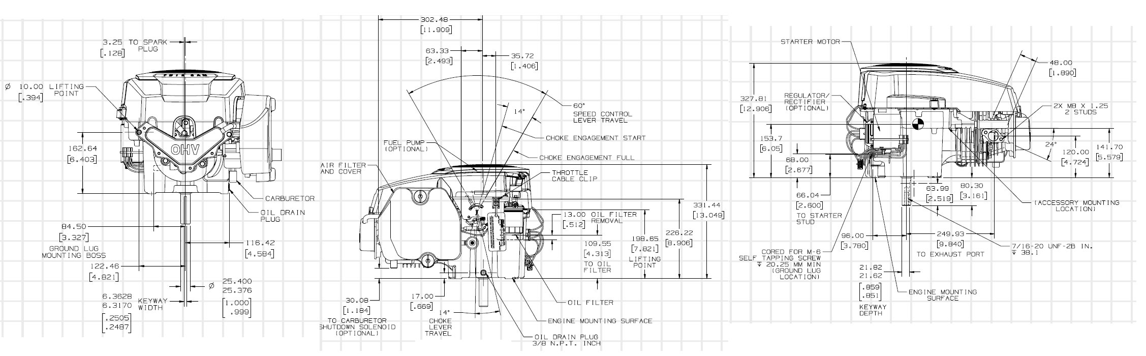 Dimensioni motore Kohler SV470