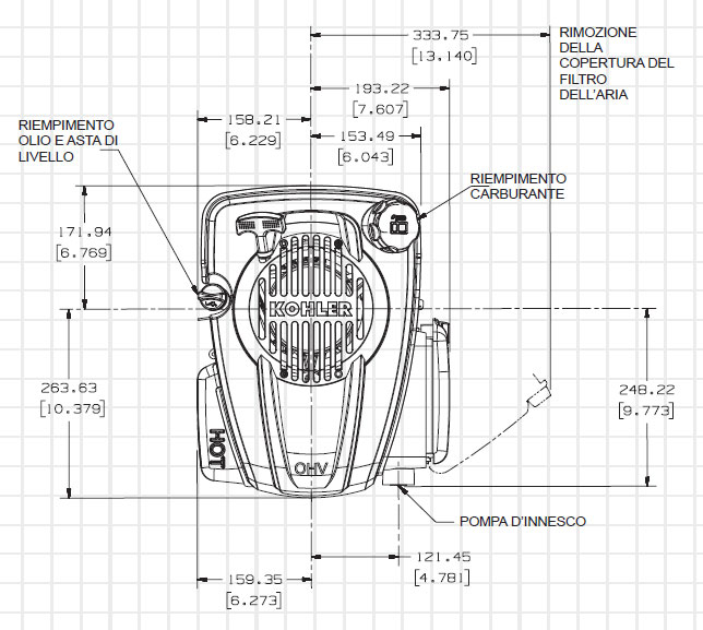 Dimensioni motore Kohler XT-7