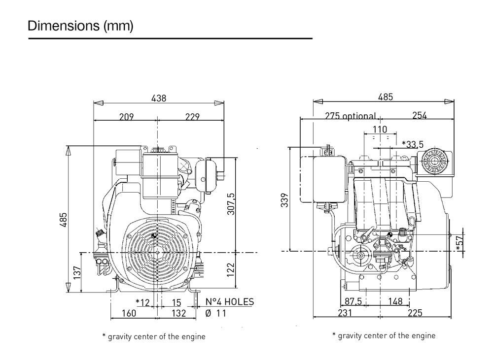 Dimensioni motore Kohler KD 330/2