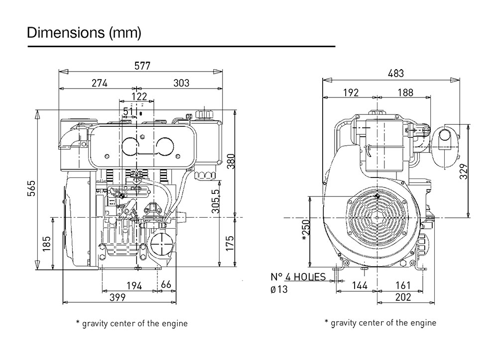 Dimensioni motore Kohler KD 477/2