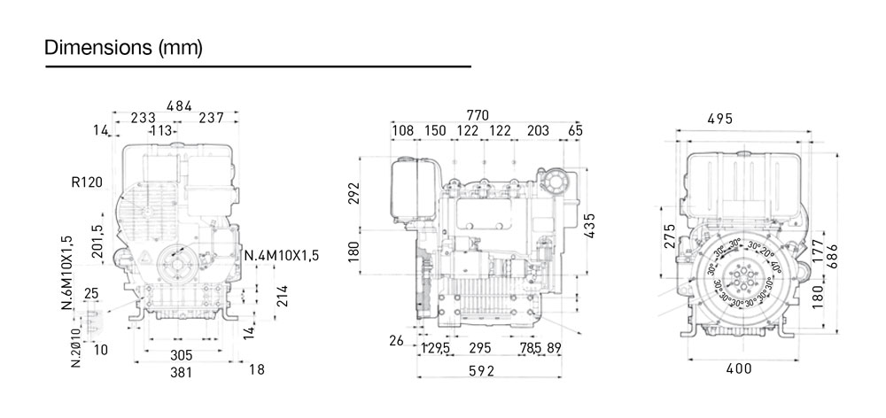 Dimensioni motore Kohler KD 626/3