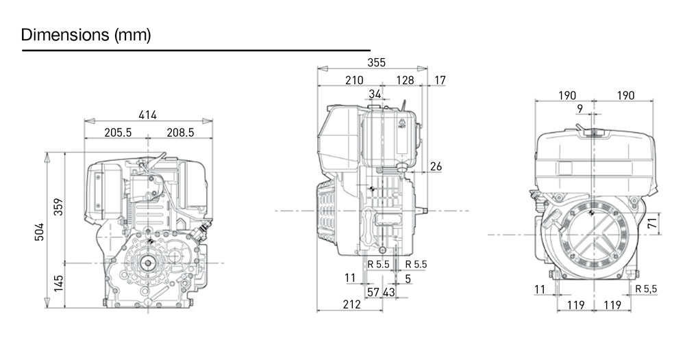 Dimensioni motore Kohler KD15 500