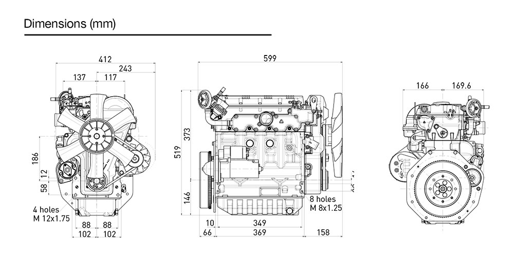 Dimensioni motore Kohler KWD 1404